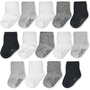 imageFruit of the Loom Baby 14Pack Grow ampamp Fit Flex Zones Cotton Stretch Socks  Unisex Girls BoysBlack  White  Grey