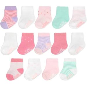 imageFruit of the Loom Baby 14Pack Grow ampamp Fit Flex Zones Cotton Stretch Socks  Unisex Girls BoysPink Stripe