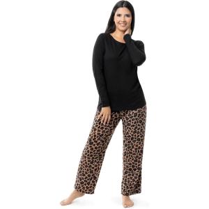 imageFruit of the Loom Womens Sueded Jersey Crew Top and Fleece Pant Sleep SetBlackCheetah Print