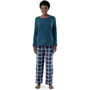 imageFruit of the Loom Womens Sueded Jersey Crew Top and Fleece Pant Sleep SetMidnight BlueTartan Plaid