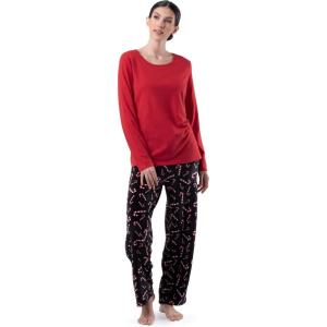 imageFruit of the Loom Womens Sueded Jersey Crew Top and Fleece Pant Sleep SetRadiant RedCandy Canes