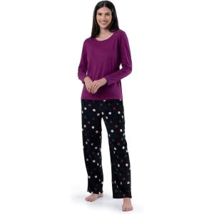 imageFruit of the Loom Womens Sueded Jersey Crew Top and Fleece Pant Sleep SetRoyal BerryMulti Dots