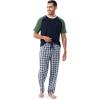 imageFruit of the Loom Mens Jersey Henley Top and Broadcloth Pant Sleep Pajama SetNavyGreen Plaid