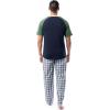 imageFruit of the Loom Mens Jersey Henley Top and Broadcloth Pant Sleep Pajama SetNavyGreen Plaid