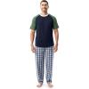 imageFruit of the Loom Mens Jersey Henley Top and Broadcloth Pant Sleep Pajama SetNavyGreen Plaid