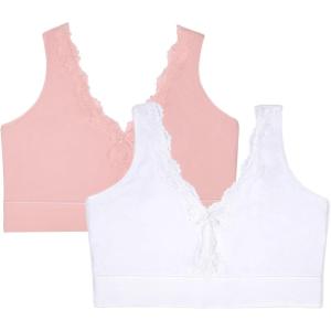 imageFruit of the Loom Womens 2Pack Full Coverage Wireless Cotton BraSoft ampamp Everyday ComfortBlushing RoseWhite