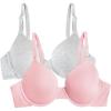 imageFruit of the Loom Womens Smooth Cotton TShirt Bra Pack  UltraSoft Flexible and Invisible Under TeesGrey HeatherBlushing Rose
