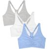 imageFruit of the Loom Womens Adjustable Shirred Front Racerback Sports Bra Multi Pack OptionsHeather GreyWhiteBlue Gem