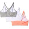imageFruit of the Loom Womens Adjustable Shirred Front Racerback Sports Bra Multi Pack OptionsPunchy PeachWhiteGrey Heather