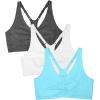 imageFruit of the Loom Womens Adjustable Shirred Front Racerback Sports Bra Multi Pack OptionsTurquoiseWhiteCharcoal