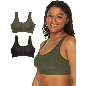 imageFruit of The Loom Womens 2Pack Full Coverage Wireless Bra w Built In Pads  All Day ComfortOlive NightBlack Hue