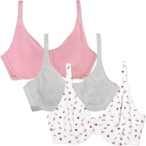 imageFruit of The Loom Womens MultiPack Unlined Underwire Cotton BraDancing RosebudsLilasGrey
