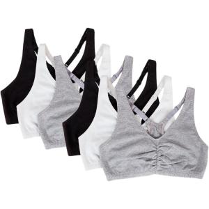 imageFruit of the Loom Womens Adjustable Shirred Front Racerback Sports Bra Multi Pack OptionsHeather GreyWhiteBlackHeather GreyWhiteBlack 6pack
