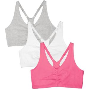 imageFruit of the Loom Womens Adjustable Shirred Front Racerback Sports Bra Multi Pack OptionsNeon Pink HeatherWhiteGrey
