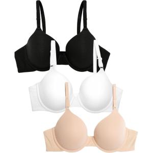 imageFruit of the Loom Womens MultiPack Cotton TShirt Bra  UltraSoft Flexible and Invisible Under TeesBlack HueSandWhite