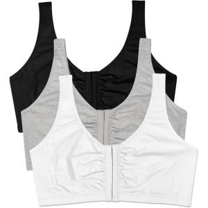 imageFruit of the Loom Womens MultiPack Front Closure Cotton BraBlackWhiteHeather Grey 3pack