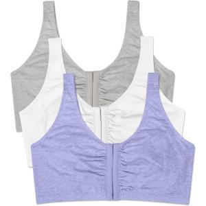 imageFruit of the Loom Womens MultiPack Front Closure Cotton BraBlue Gem HeatherWhiteGrey 3pack