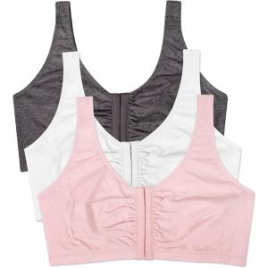 imageFruit of the Loom Womens MultiPack Front Closure Cotton BraBlushing RoseCharcoalWhite 3pack