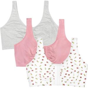 imageFruit of the Loom Womens MultiPack Front Closure Cotton BraDancing RosebudsLilasGrey