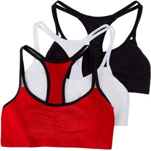 imageFruit of the Loom Womens MultiPack Spaghetti Strap Cotton Sports BraRed Hot With BlackWhiteBlack Hue