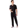 imageFruit of the Loom mens 360 Stretch Short Sleeve Vneck Top and Pant Sleep Pajama SetBlack