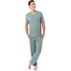 imageFruit of the Loom mens 360 Stretch Short Sleeve Vneck Top and Pant Sleep Pajama SetGreen