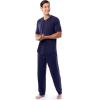 imageFruit of the Loom mens 360 Stretch Short Sleeve Vneck Top and Pant Sleep Pajama SetNavy