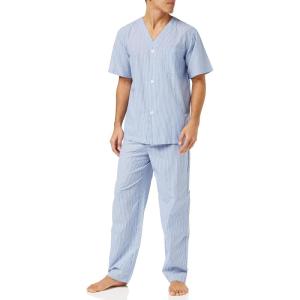 imageFruit of the Loom Mens Broadcloth Short Sleeve Top and Long Pants Pajama SetBlue Stripe