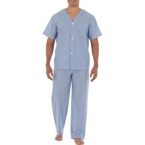 imageFruit of the Loom Mens Broadcloth Short Sleeve Top and Long Pants Pajama SetBright Blue