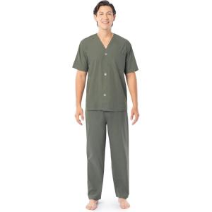imageFruit of the Loom Mens Broadcloth Short Sleeve Top and Long Pants Pajama SetGreen