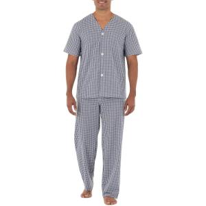 imageFruit of the Loom Mens Broadcloth Short Sleeve Top and Long Pants Pajama SetNavy