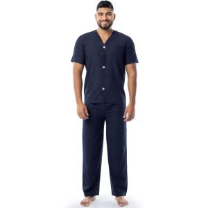 imageFruit of the Loom Mens Broadcloth Short Sleeve Top and Long Pants Pajama SetNavy Blue
