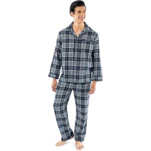 imageFruit of the Loom Mens Flannel Pajama Sleep SetNavyGreen Plaid