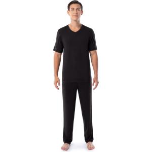 imageFruit of the Loom mens 360 Stretch Short Sleeve Vneck Top and Pant Sleep Pajama SetBlack