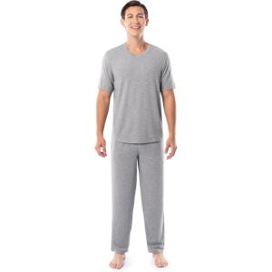 imageFruit of the Loom mens 360 Stretch Short Sleeve Vneck Top and Pant Sleep Pajama SetGrey Heather