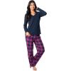 imageFruit of the Loom Womens Waffle VNeck Top and Flannel Pant Sleep SetNavyPink Plaid