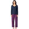 imageFruit of the Loom Womens Waffle VNeck Top and Flannel Pant Sleep SetNavyPink Plaid