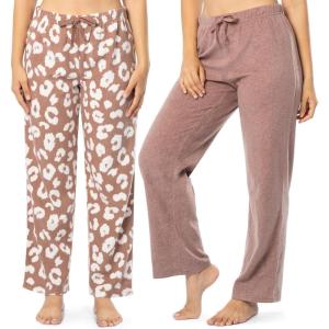 imageFruit of the Loom Womens Fleece Sleep Pajama Pant 2 PackHeather BurlwoodAnimal Print