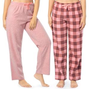 imageFruit of the Loom Womens Fleece Sleep Pajama Pant 2 PackHeather PinkBuffalo Check