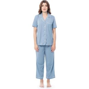 imageFruit of the Loom Womens Pipped Button Down Sleep SetAshley Blue