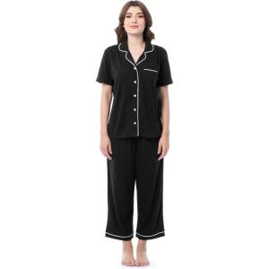 imageFruit of the Loom Womens Pipped Button Down Sleep SetBlack