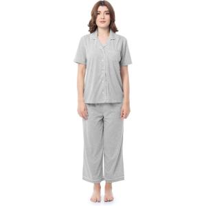 imageFruit of the Loom Womens Pipped Button Down Sleep SetLight Grey Heather