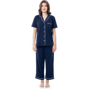 imageFruit of the Loom Womens Pipped Button Down Sleep SetNavy