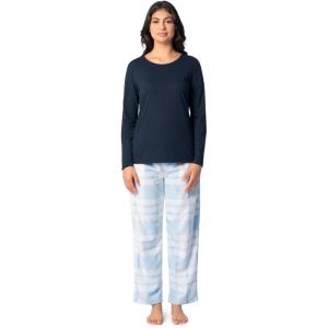 imageFruit of the Loom Womens Sueded Jersey Crew Top and Fleece Pant Sleep SetNavySnow Plaid