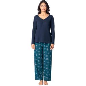 imageFruit of the Loom Womens Waffle VNeck Top and Flannel Pant Sleep SetNavyStarry Snowflakes