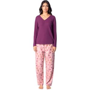 imageFruit of the Loom Womens Waffle VNeck Top and Flannel Pant Sleep SetPurpleFluffy Trees