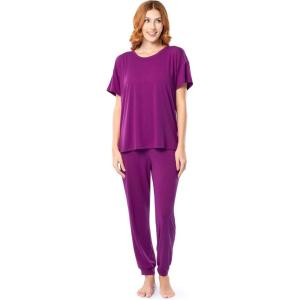 imageFruit of the Loom womens Breathable Short Sleeve Top and Jogger Pant Sleep Pajama SetBoysenberry