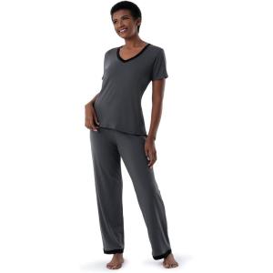 imageFruit of the Loom womens Short Sleeve Tee and Pant 2 Piece Sleep SetSoft Grey