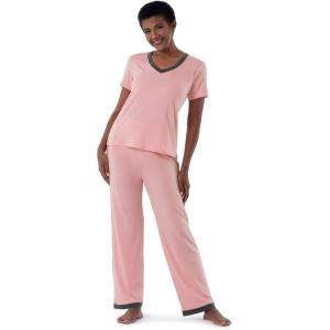 imageFruit of the Loom womens Short Sleeve Tee and Pant 2 Piece Sleep SetSoft Pink