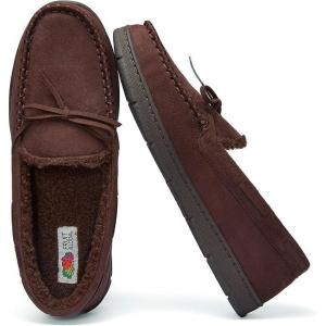 imageFruit of the Loom Mens Moccasin IndoorOutdoor Slipper Memory Foam Sherpa Lined Large BrownBrown